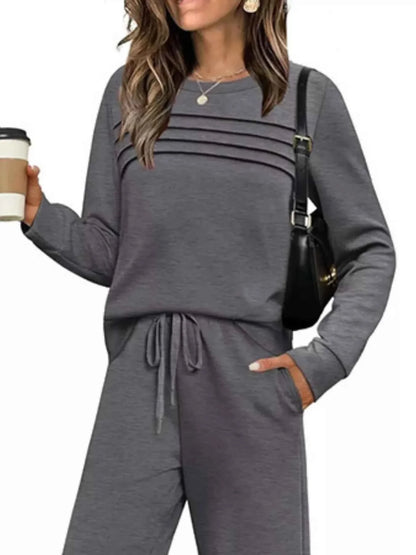 Full Size Round Neck Long Sleeve Top and Pants Set Plus Size