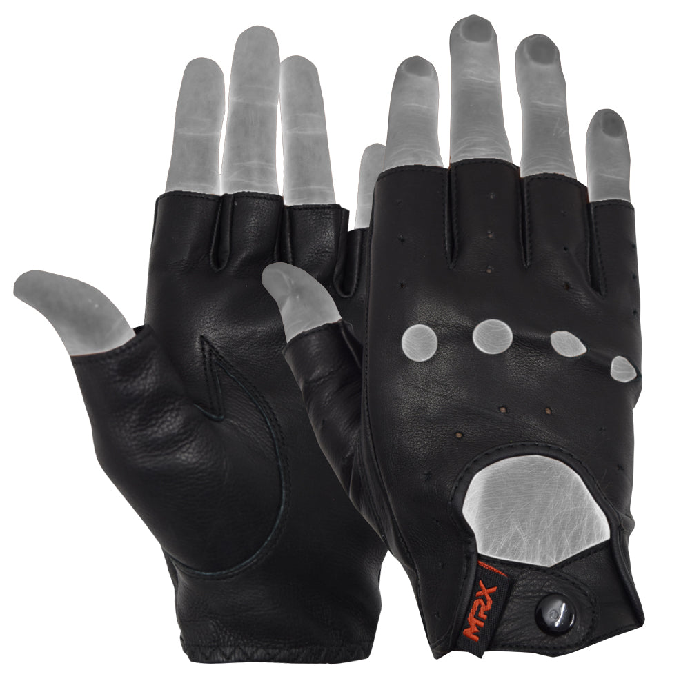 MRX Driving Gloves soft Leather Unlined Motorbike Riding Half Fingers Glove for Unisex