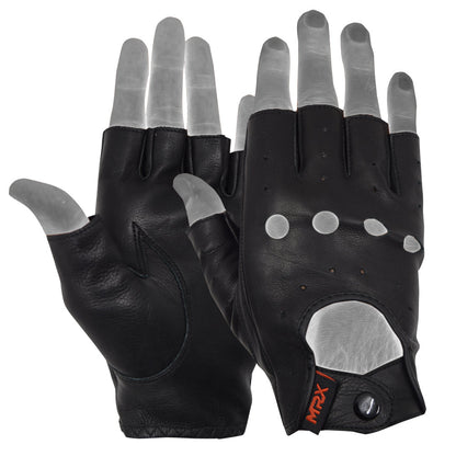 MRX Driving Gloves soft Leather Unlined Motorbike Riding Half Fingers Glove for Unisex