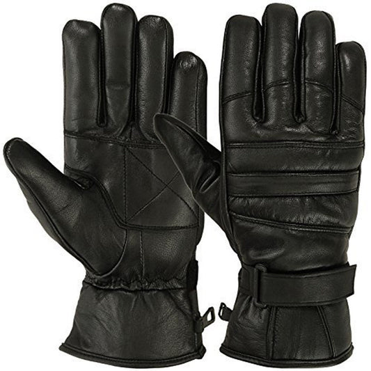 Mens Motorbike Gloves Cold Weather Motorcycle Riding Genuine Leather Black Glove-Black-Gray-XL