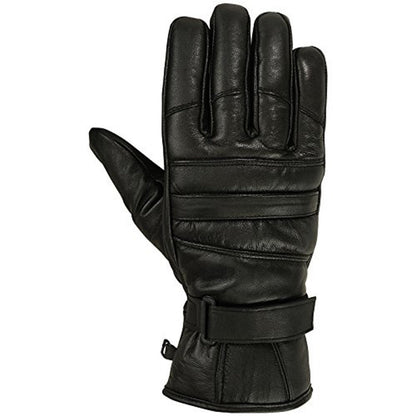 Mens Motorbike Gloves Cold Weather Motorcycle Riding Genuine Leather Black Glove-Black-Gray-XXL