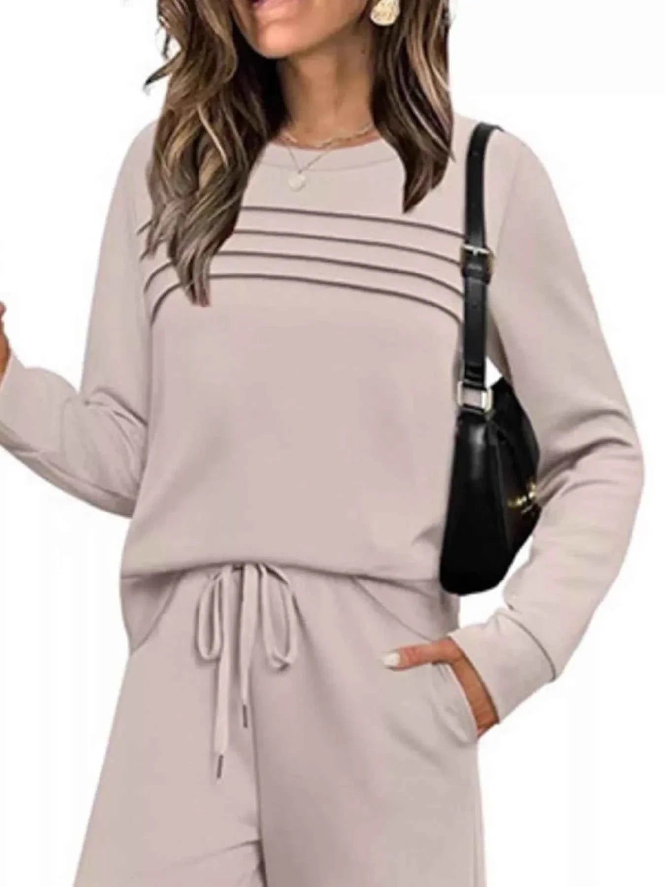 Full Size Round Neck Long Sleeve Top and Pants Set Plus Size