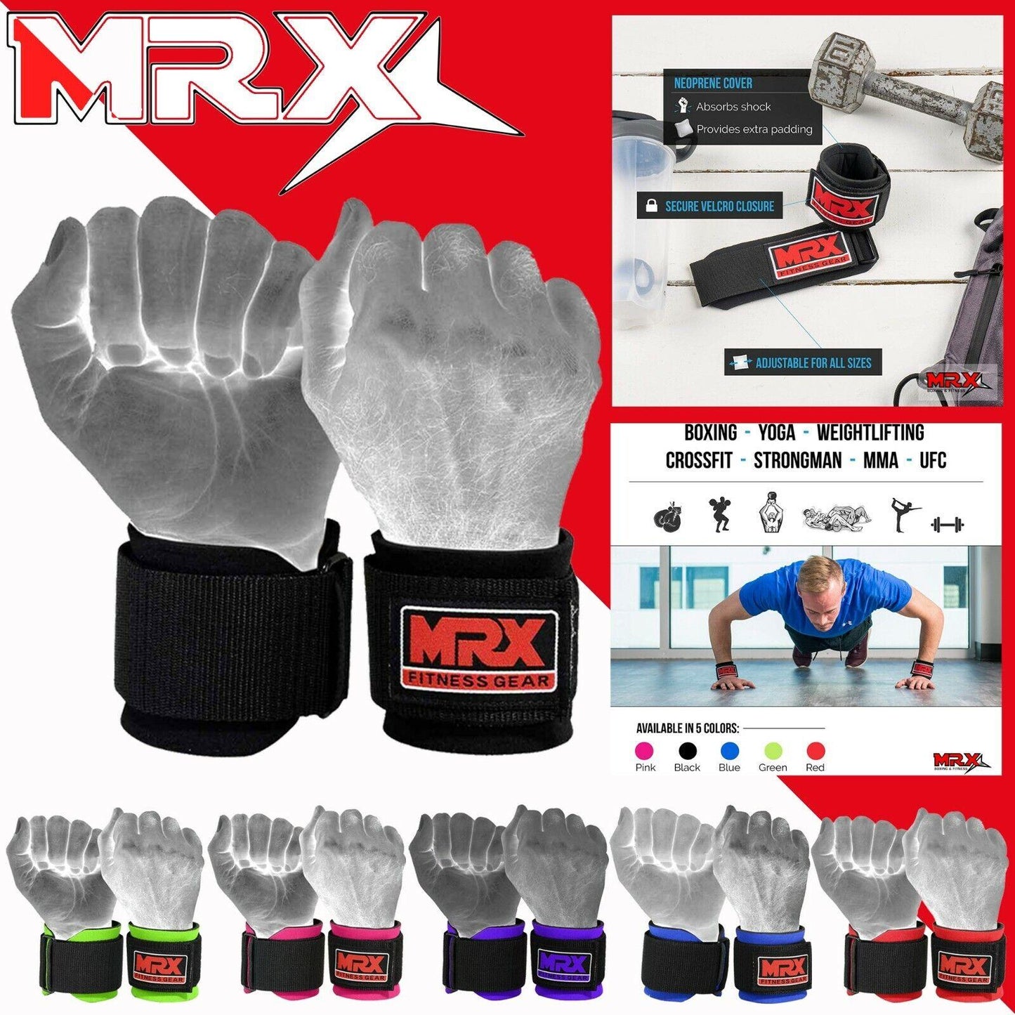 MRX Weight Lifting Wrist Straps Lifting Wrap Gym Bodybuilding Workout