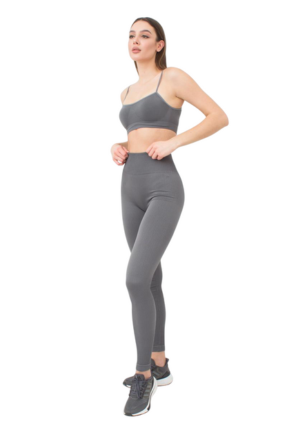 Seamless Ribbed High-Waisted Push-Up Leggings for Women - Yoga, Workout, Gym, and Casual Wear