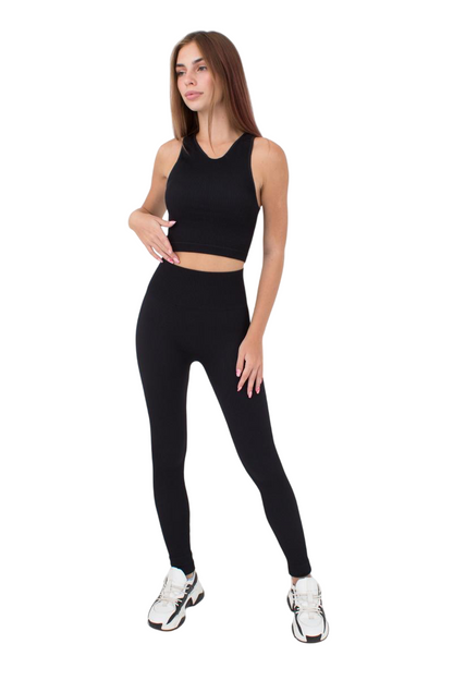 Seamless Ribbed High-Waisted Push-Up Leggings for Women - Yoga, Workout, Gym, and Casual Wear