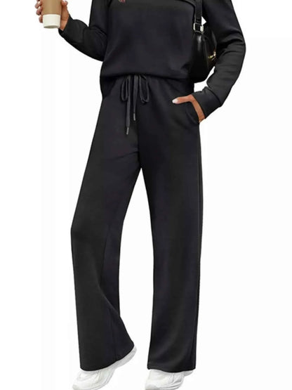 Full Size Round Neck Long Sleeve Top and Pants Set Plus Size