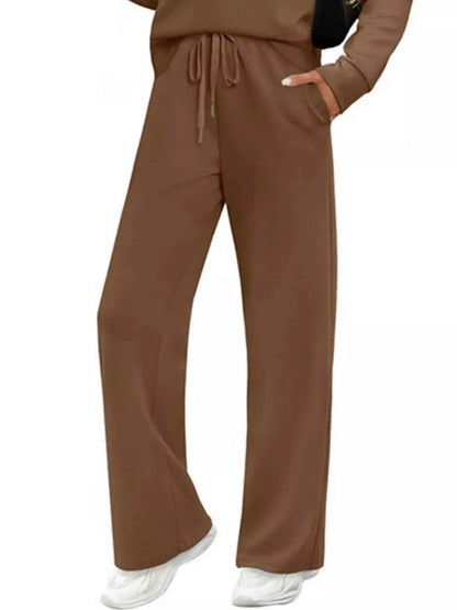 Full Size Round Neck Long Sleeve Top and Pants Set Plus Size