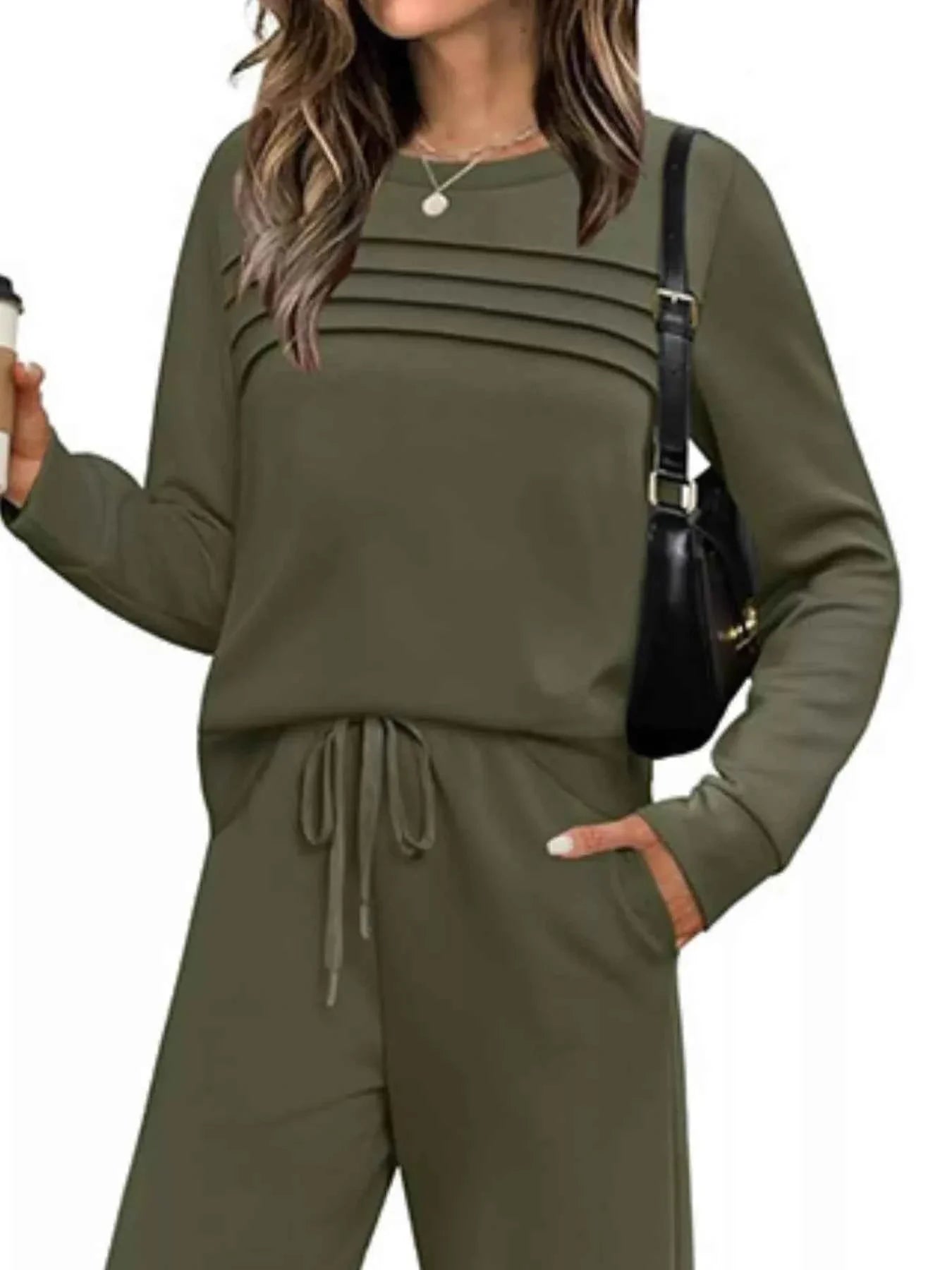 Full Size Round Neck Long Sleeve Top and Pants Set Plus Size