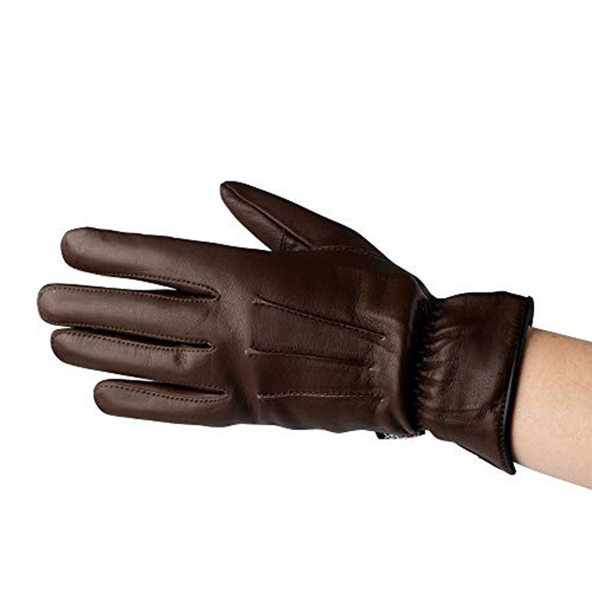 Women's Warm Winter Dress And Work Gloves, Thermal Lining, Genuine Brown Leather