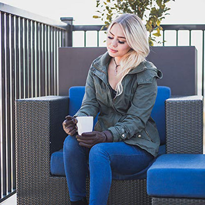 Women's Warm Winter Dress And Work Gloves, Thermal Lining, Genuine Brown Leather