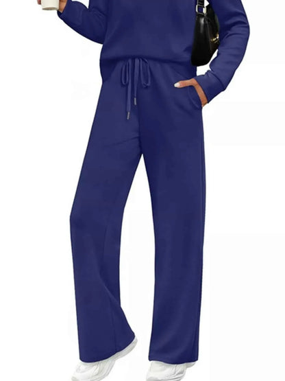 Full Size Round Neck Long Sleeve Top and Pants Set Plus Size